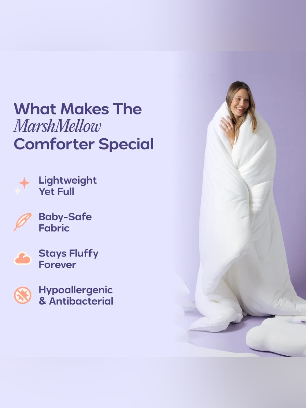 MarshMellow White Plush Comforter – Lightweight, Hypoallergenic 1 available